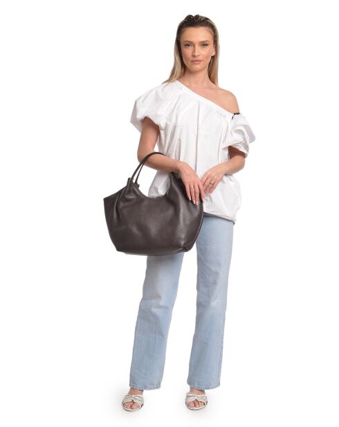 Dunkelbraune Schultertasche aus Rindsleder - 25,5x43x13 cm