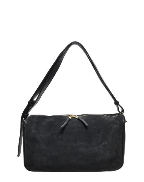 Schwarze Schultertasche aus Veloursleder - 20x38x1 cm