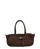 Dunkelbraune Handtasche aus Veloursleder - 14,5 x 29 x 9,5 cm