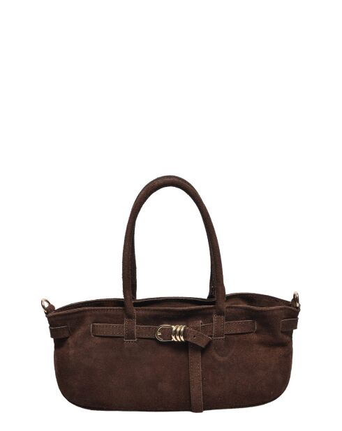 Dunkelbraune Handtasche aus Veloursleder - 14,5 x 29 x 9,5 cm