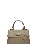 Handtasche aus taupefarbenem Rindsleder - 12,5 x 19,5 x 7,5 cm