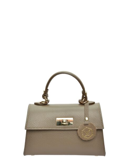 Handtasche aus taupefarbenem Rindsleder - 12,5 x 19,5 x 7,5 cm