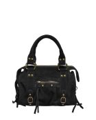 Schwarze Handtasche aus Veloursleder - 20x25x6 cm