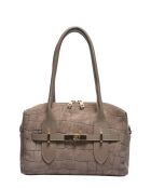 Sac porté épaule en cuir suédé taupe - 17x27x7 cm
