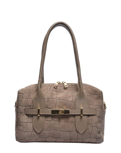 Schultertasche aus taupefarbenem Veloursleder - 17x27x7 cm