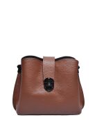 Sac bandoulière en cuir de vachette marron - 19x21x7 cm