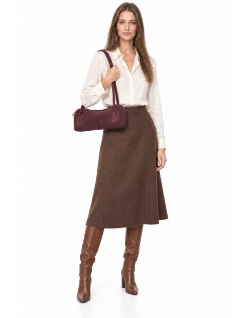 Burgunderrote Schultertasche aus Veloursleder - 14x35x6 cm