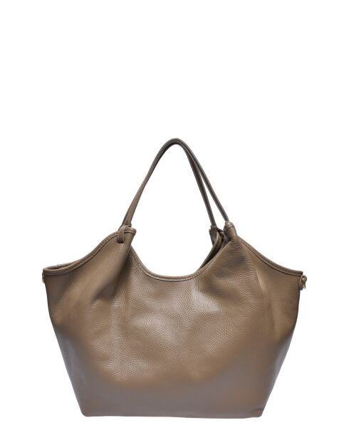 Schultertasche aus taupefarbenem Rindsleder - 25,5x43x13 cm