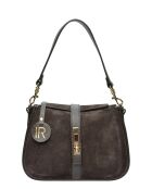 Dunkelbraune Schultertasche aus Veloursleder - 17,5x24x6,5 cm