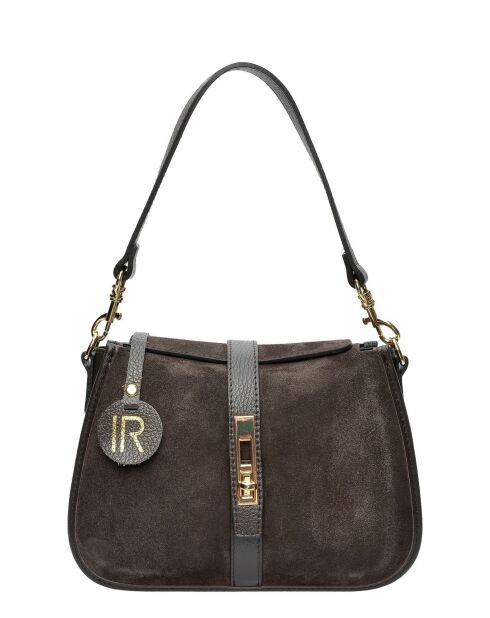 Dunkelbraune Schultertasche aus Veloursleder - 17,5x24x6,5 cm