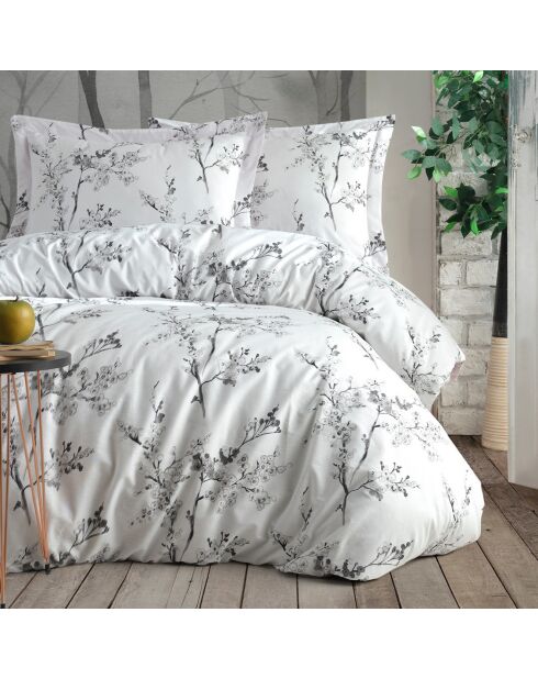 Parure housse de couette en coton ranforcé Cicory blanche et verte - 200x200 cm
