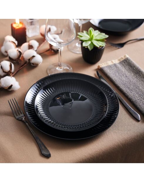 Lot de 6 assiettes plates en verre Cottage noir - D.25 cm