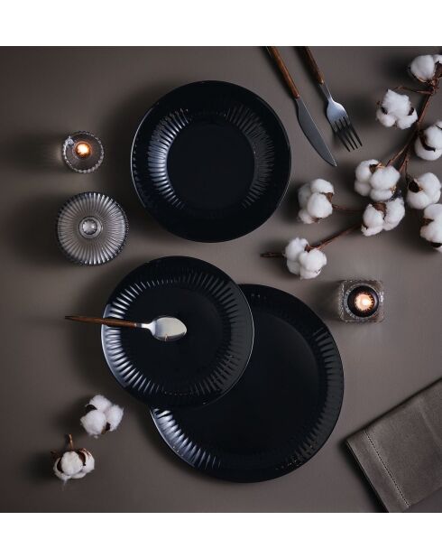 Lot de 6 assiettes plates en verre Cottage noir - D.25 cm