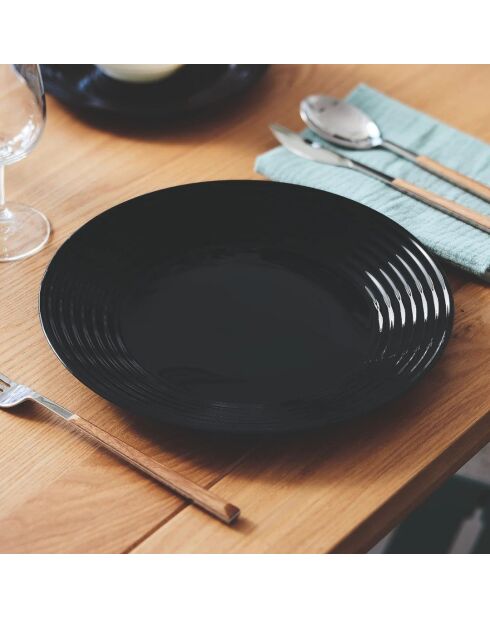 Lot de 6 assiettes creuses en verre Harena noir - D.24 cm