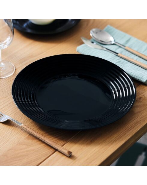 Lot de 6 assiettes plates en verre Harena noir - D.25 cm