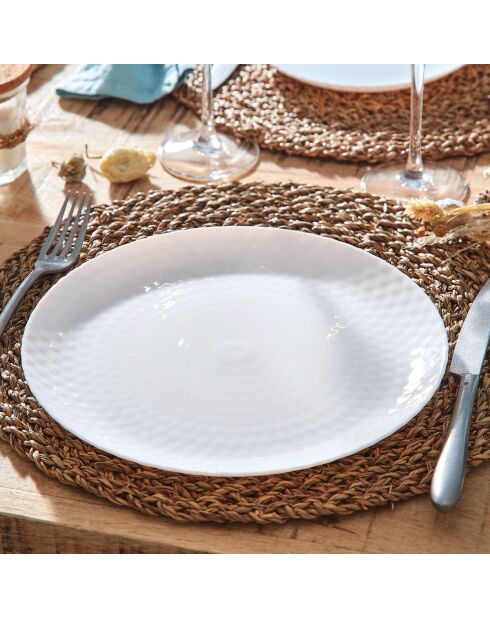 Lot de 6 assiettes plates Pampille en verre blanc - D.25 cm