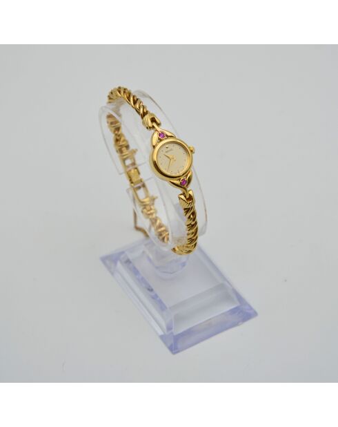 Montre Vintage Dorée à Cabochons Roses