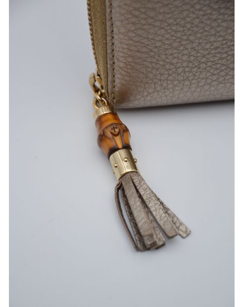 Portefeuille cuir grainé doré Bamboo zippy - 20 x 10 x 2,5 cm
