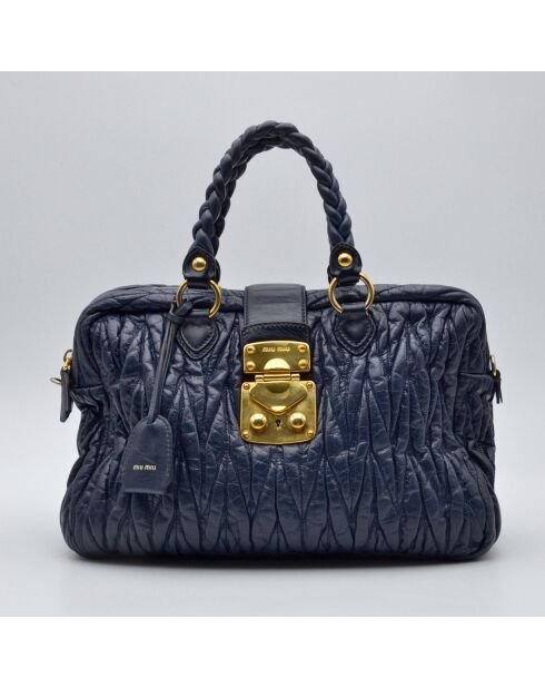 Sac bandoulière Coffer en cuir d'agneau bleu marine - 30 x 23 x 8 cm