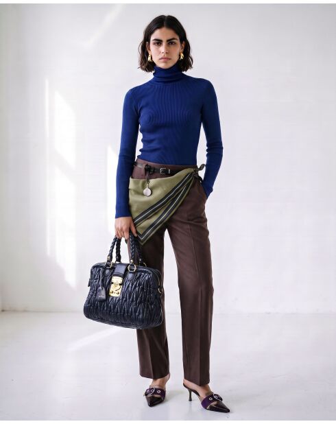 Sac bandoulière Coffer en cuir d'agneau bleu marine - 30 x 23 x 8 cm