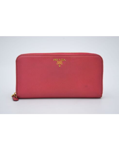 Porte-monnaie Portefeuille Zippé En Cuir Saffiano rouge - 20 × 10,5 × 2 cm