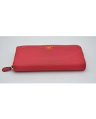 Porte-monnaie Portefeuille Zippé En Cuir Saffiano rouge - 20 × 10,5 × 2 cm