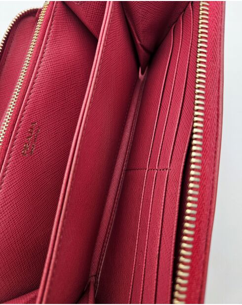 Porte-monnaie Portefeuille Zippé En Cuir Saffiano rouge - 20 × 10,5 × 2 cm