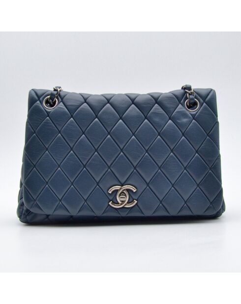 Sac Rabat Matelassé Cuir bleu pétrole - 28 x 19 x 6 cm