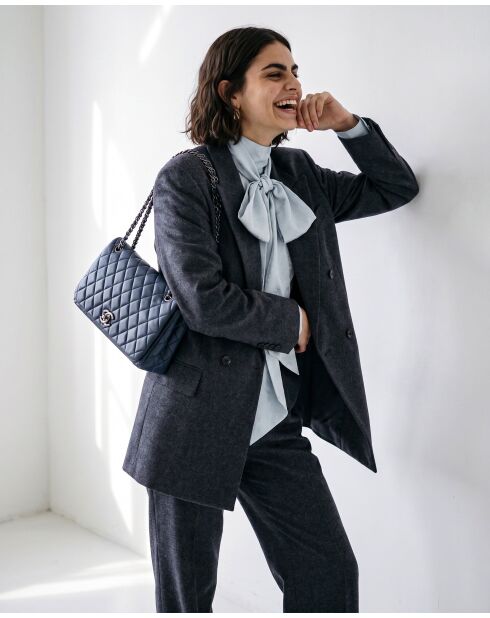 Sac Rabat Matelassé Cuir bleu pétrole - 28 x 19 x 6 cm