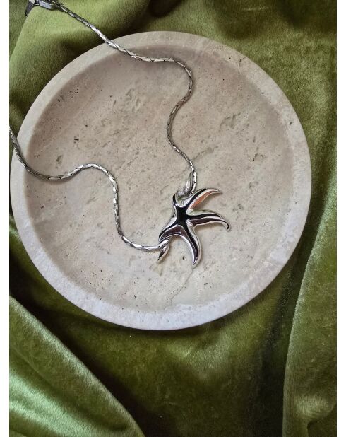 Collier pendentif étoile de mer vintage argenté