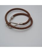 Bracelet Jumbo Vintage Cuir Tressé gris et marron - L: 19 cm