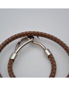 Bracelet Jumbo Vintage Cuir Tressé gris et marron - L: 19 cm