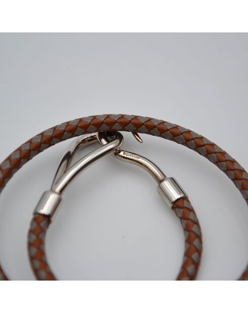 Bracelet Jumbo Vintage Cuir Tressé gris et marron - L: 19 cm