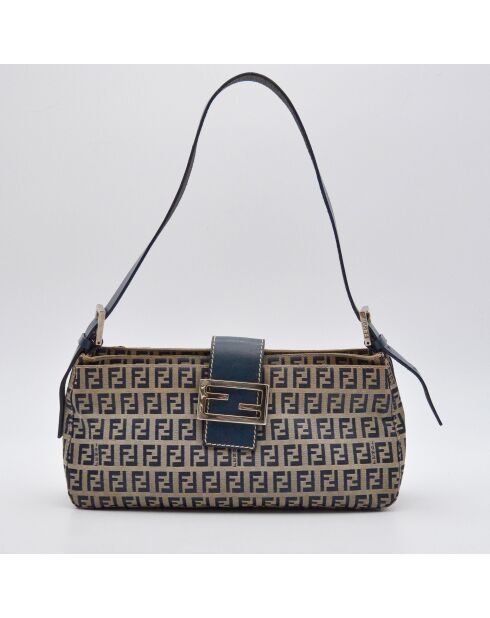 Sac à main Baguette Zucca beige et bleu marine - 29 x 15 x 5 cm