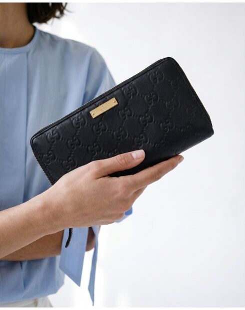 Porte-monnaie Portefeuille Zippy Long En Cuir Noir Guccissima - 19,5 x 10 x 2,5 cm