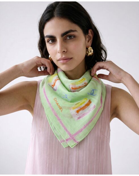 Foulard Coton Vert Pastel - 58 x 58 cm