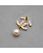 Boucles d'Oreilles CC Émail Rose & Perle Pendante