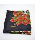 Foulard Grand Châle Imprimé Fleurs & Perles noir - 135 x 135 cm