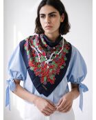 Foulard Grand Châle Imprimé Fleurs & Perles noir - 135 x 135 cm