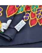 Foulard Grand Châle Imprimé Fleurs & Perles noir - 135 x 135 cm