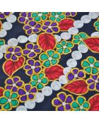 Foulard Grand Châle Imprimé Fleurs & Perles noir - 135 x 135 cm