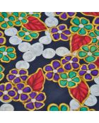 Foulard Grand Châle Imprimé Fleurs & Perles noir - 135 x 135 cm