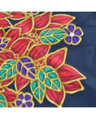 Foulard Grand Châle Imprimé Fleurs & Perles noir - 135 x 135 cm