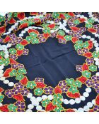 Foulard Grand Châle Imprimé Fleurs & Perles noir - 135 x 135 cm