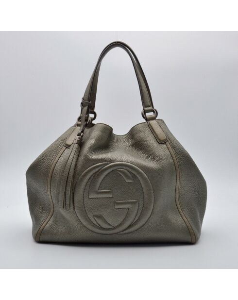 Sac à main Soho Cuir Grainé Gris Kaki Irisé - 33,5 x 28 x 18 cm