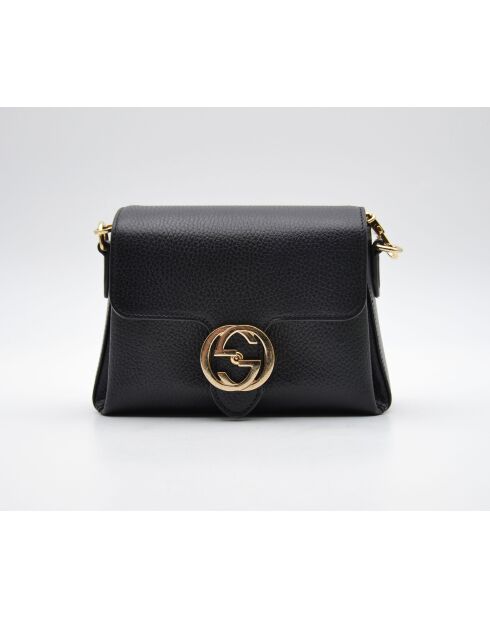 Sac Interlocking Mini Cuir Grainé Noir Chaîne Champagne - 22,5 x 16,5 x 7 cm
