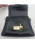 Sac Interlocking Mini Cuir Grainé Noir Chaîne Champagne - 22,5 x 16,5 x 7 cm