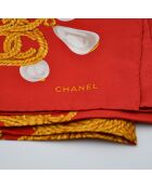 Foulard vintage Chaînes & Perles rouge - 98 x 98 cm