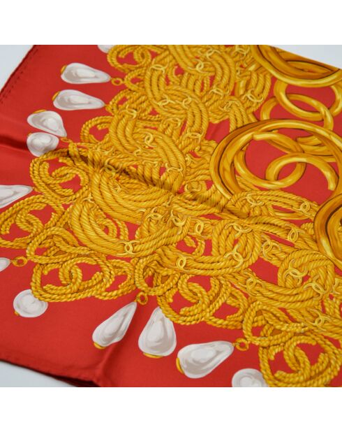 Foulard vintage Chaînes & Perles rouge - 98 x 98 cm
