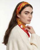 Foulard vintage Chaînes & Perles rouge - 98 x 98 cm